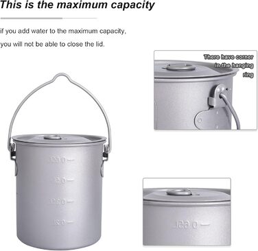 Безмежна подорож на відкритому повітрі 750 мл 800 мл 1100 мл 1300 мл Титанова каструля з кришкою Складна ручка для застави Кемпінг Піші прогулянки Пікнік Ультралегка портативна пляшка для води Чашка Кухоль Набір свиней (750 мл чашка свинина)