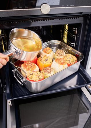 Форма для запікання RSLE EXPERTISO, універсальна ємність для приготування їжі з нержавіючої сталі 18/10, скляна кришка, внутрішня вага, підходить для індукційних плит, можна мити в посудомийній машині, срібляста (16 см, каструля)