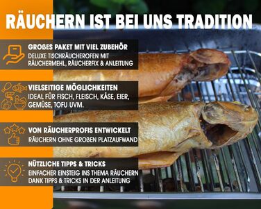 Коптильня із нержавіючої сталі 43 x 27 x 20 см Deluxe Angel-Berger із тріскою для копчення 300 гр у подарунок!
