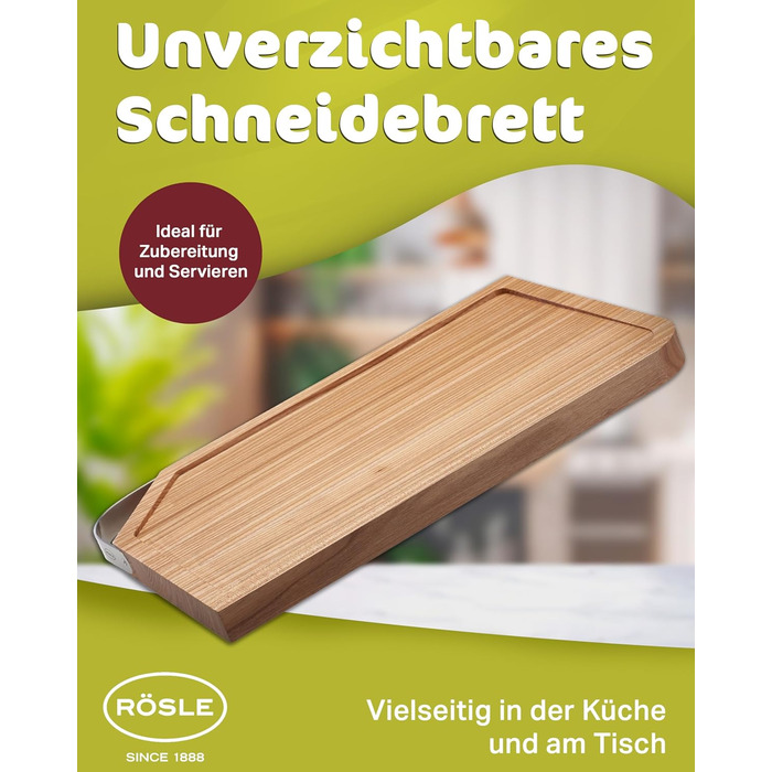 Обробна дошка RSLE Basic Line - 39 x 26 см, високоякісна бамбукова обробна дошка з жолобком для соку та нековзними гумовими ніжками, може використовуватися як дошка для нарізання та подачі, міцна дерев&39яна дошка для кухні (48 Д x 32 Ш см)