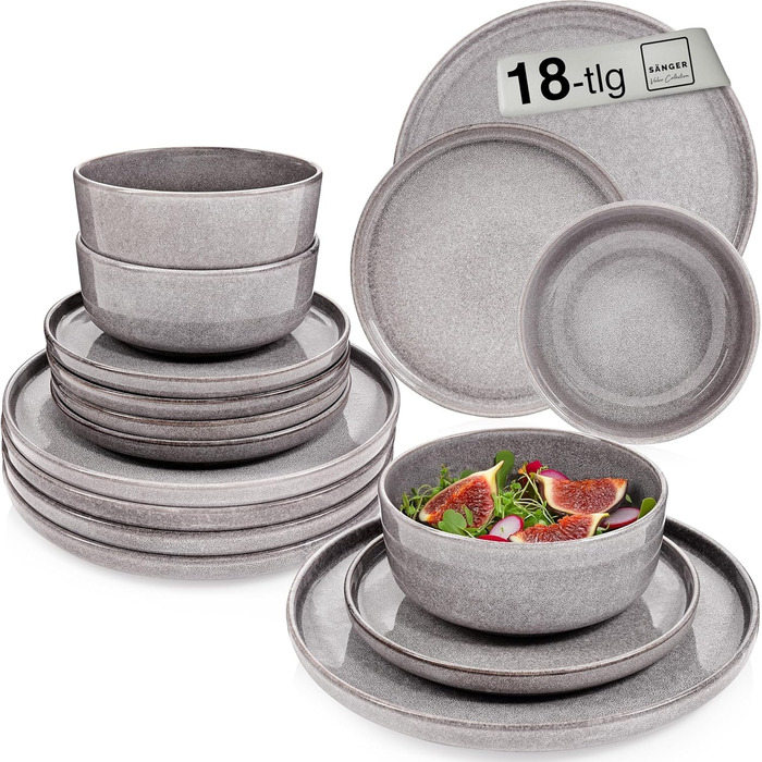 ОБІДНІ Комбінований сервіз на 6 персон, набір тарілок, кавовий кухоль, макаронна миска 30 шт. , набір посуду з кераміки, посудомийна машина - мікрохвильова піч - стійкий до подряпин, набір посуду з кераміки КОЛЕКЦІЯ ЦІННОСТЕЙ (Cairo moon сірий, столовий с