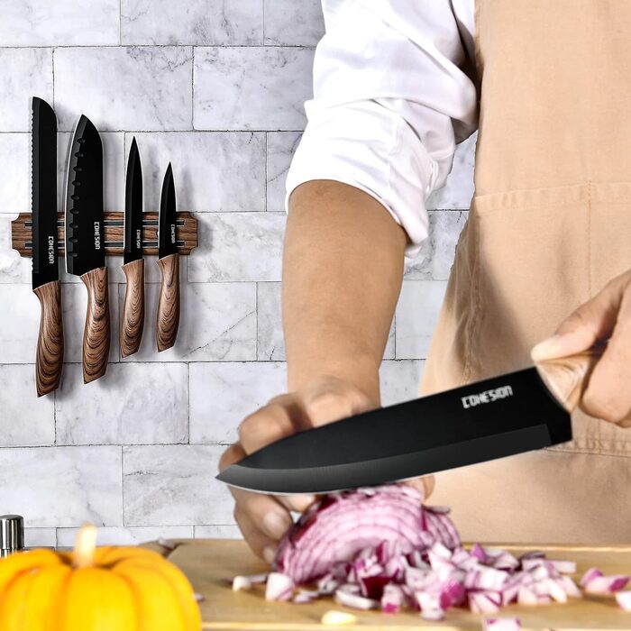 Дюймов Santoku Knife Кухонный нож Острый нож для мяса Профессионально выкованный из импортной высокоуглеродистой нержавеющей стали с красивым магнитным держателем для ножей - Метеориты (набор ножей из 5 предметов), 7