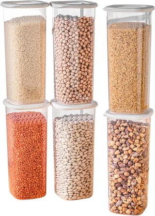 Банки для хранения с герметичными крышками Набор из 24 контейнеров для хранения БЕЗ БИСФЕНОЛА А Для мюсли, хранения муки и сахара Практичный кухонный ящик для хранения всех продуктов (белый / набор из 6 шт. 1 750 мл)