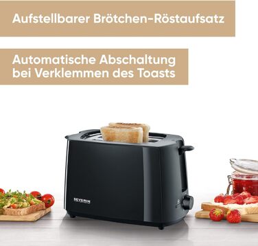 Автоматичний тостер SEVERIN, тостер з насадкою для булочки, високоякісний тостер з піддоном для крихт і потужністю 700 Вт, чорний, AT 2287