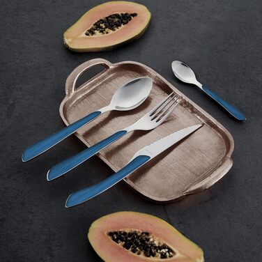 Набор столовых приборов Amefa ECLAT Nature, 24 предмета, набор столовых приборов на 6 человек, коричневые пластиковые ручки под дерево, можно мыть в посудомоечной машине, столовые приборы из нержавеющей стали, светлое дерево (синее дерево)
