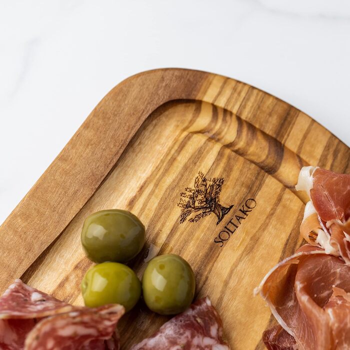 Дошка для стейків з оливкового дерева, дошка з оливкового дерева Обробна дошка, дерев'яна дошка, дошка для сервірування, дошка для сніданку, сирна дошка сільська довжиною приблизно від 40 до 43 см, товщиною приблизно 2 см (40-43 см, набір з 2 рустикальних