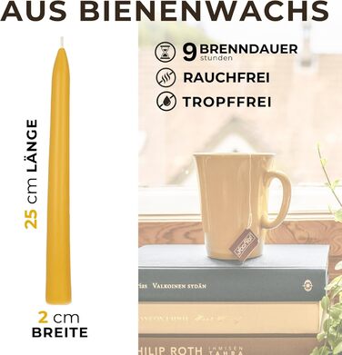 Набір з 5 конічних свічок 2 х 25 см з бджолиного воску, жовтий Danilovo