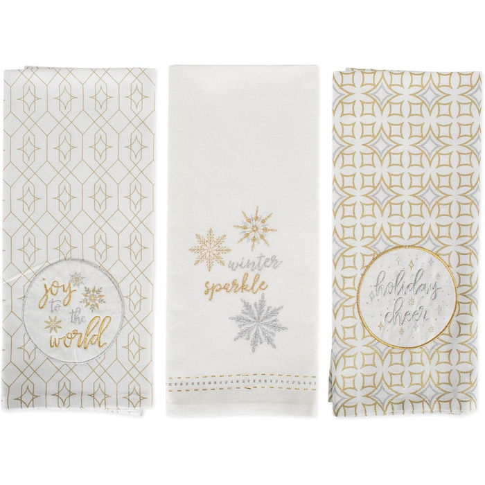 Набір декоративних кухонних рушників DII Різдвяні рушники, металеві, бавовняні, 18x28, 3 18x28&39 (18x28&39, зимовий блиск)