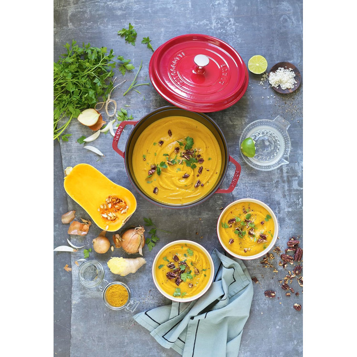 Чавунна каструля/кокотниця STAUB, кругла, 8,35 л, функція Ароматичний дощ для оптимального зволоження, для всіх типів варильних поверхонь, включаючи індукційні та духові шафи, (вишнево-червона, 24 см)