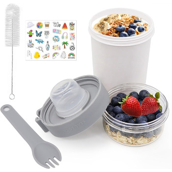 Стаканчик для пластівців 870 мл з ложкою та щіточкою, білий Forbabe