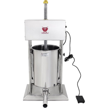 Промислова машина для наповнення ковбас Beeketal &39BTH07&39 з нержавіючої сталі (об&39єм 7 л/горизонтальна конструкція), професійна машина для наповнення ковбас з 2-швидкісним повністю металевим механізмом і рукояткою, включаючи 5 насадок для напов