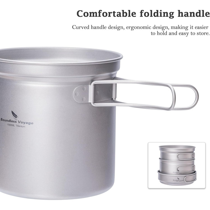 Набор посуды для кемпинга Boundless Voyage Набор титановых кастрюль со складной ручкой Уличная посуда Кастрюли Сковороды Сковорода Посуда для пикника (Ti1586B)