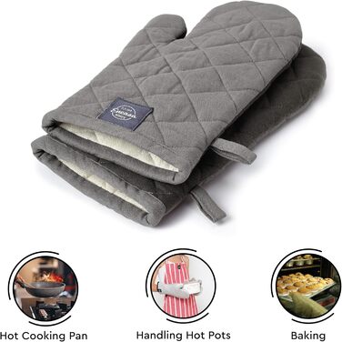 Рукавички для кухні Encasa Homes Extra Long для духовки та мікрохвильової печі (2 шт.) - Силіконові, сріблясті, термостійкі - Захищають руки від гарячого обладнання - (18 x 30 см, сірі)