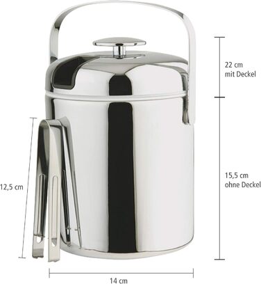 Професійне відерце для льоду 1,3 л з нержавіючої сталі з кришкою, щипцями для льоду та піддоном для крапель Buddy´s Bar