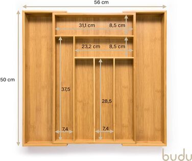 Лоток для столових приборів budu 47 (глибина 47 см) - Організатор для кухонних шухляд - Висувний - Організатор для кухонних шухляд (50 см, бамбук)
