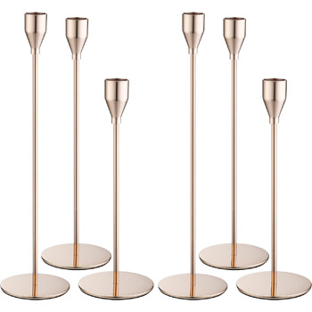 Елементний металевий свічник, 33/28/23 см, тривимірний свічник-конус, елегантний свічник-конус у ретро-стилі для весіль, вечерь при свічках, вечірок, днів народження, домашнього декору (золотистий), 6-