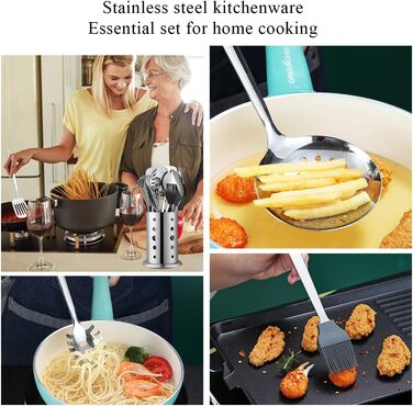 Набір кухонного начиння ReaNea з нержавіючої сталі 40 предметів, набір кухонного начиння з тримачем для столових приборів, набір посуду, кухонний помічник, набір металевих лопаток
