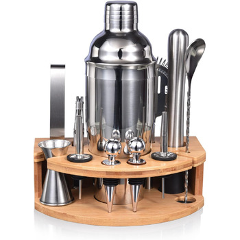 Набор шейкеров для коктейлей  из 12 предметов с бамбуковой подставкой Quilamix