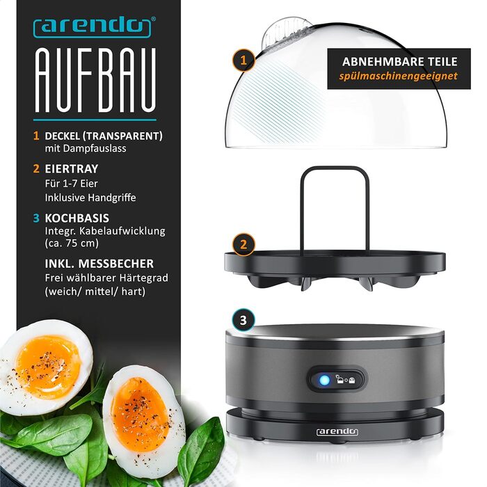 Електрична яйцеварка - 1-7 яєць, 400 Вт, Arendo