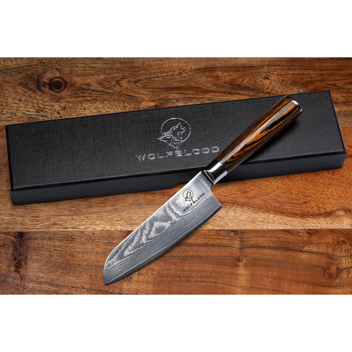Нож сантоку 13 см, дамасская сталь Wolfblood