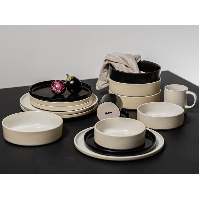Набір керамічного посуду igunja, набір мисок та тарілок 12 предметів на 4 особи Високоякісний, 100 ручної роботи, набір посуду з реактивною глазур&39ю, матовий зовні, глянцевий всередині (бежевий, миски XL)