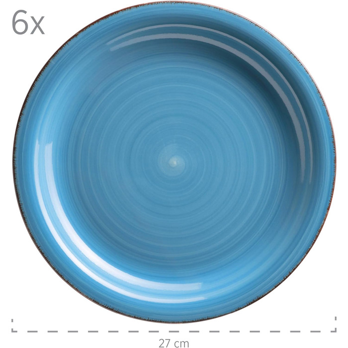 Набір тарілок для 6 осіб у сучасному вінтажному стилі, столовий сервіз із 12 предметів, ручний розпис, керамограніт (синій)