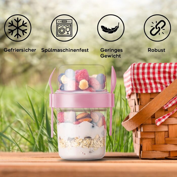 Стаканчик для йогурту IDOBY з ложкою та виделкою, набір з 4 шт. , 650 мл, 100 без бісфенолу А. Практичний стаканчик для пластівців, багаторазовий стаканчик для сніданку, ідеально підходить для школи та офісу.