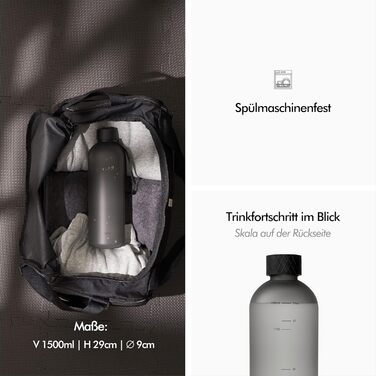 Пляшка для води 1,5 л тританова, попелясто-чорна KIVY