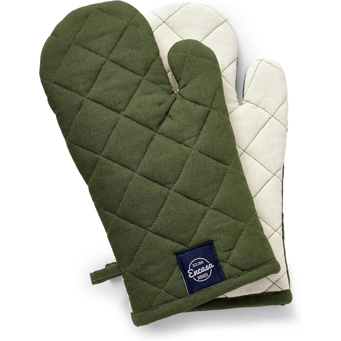 Рукавички для духовки та мікрохвильової печі Encasa Homes Extra Long (2 шт.) для кухні - Силіконові сріблясті термостійкі - Захищають руки від гарячого обладнання - (18x30 см, листя зеленого кольору)