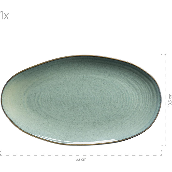 Серія Ноттінгем, набір з 3 сервірувальних тарілок, сервірувальні тарілки 3-х розмірів у вінтажному стилі неправильної форми, керамограніт, бірюзово-зелений