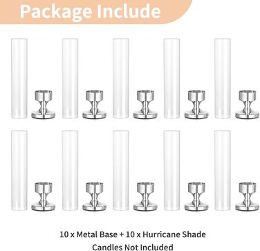 Скляний циліндричний свічник NUPTIO, скляний свічник - свічник-паличка, весільний стіл зі скляною стільницею без основи, ліхтар, скляний циліндричний свічник, свічка-паличка, День святого Валентина 31 см (10 шт. , срібло)