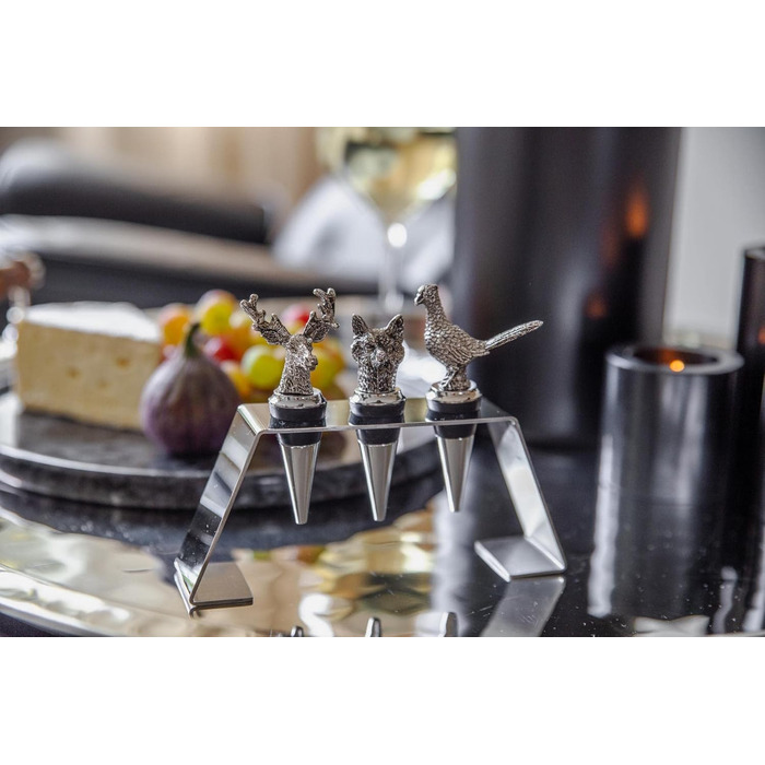 Набір із 3 пробок для пляшок з підставкою, олень, лисиця, фазан,  нержавіюча сталь EDZARD