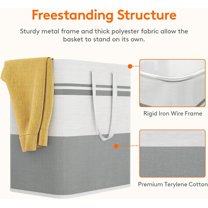 Кошик для білизни Lifewit з 2 предметів 60 л Мішок для білизни, Ящик для білизни Контейнер для білизни Збірник білизни Комод для білизни Кошики для білизни для квартири, гуртожитку, Караван Пральня, сірий і білий 2 x 60 л