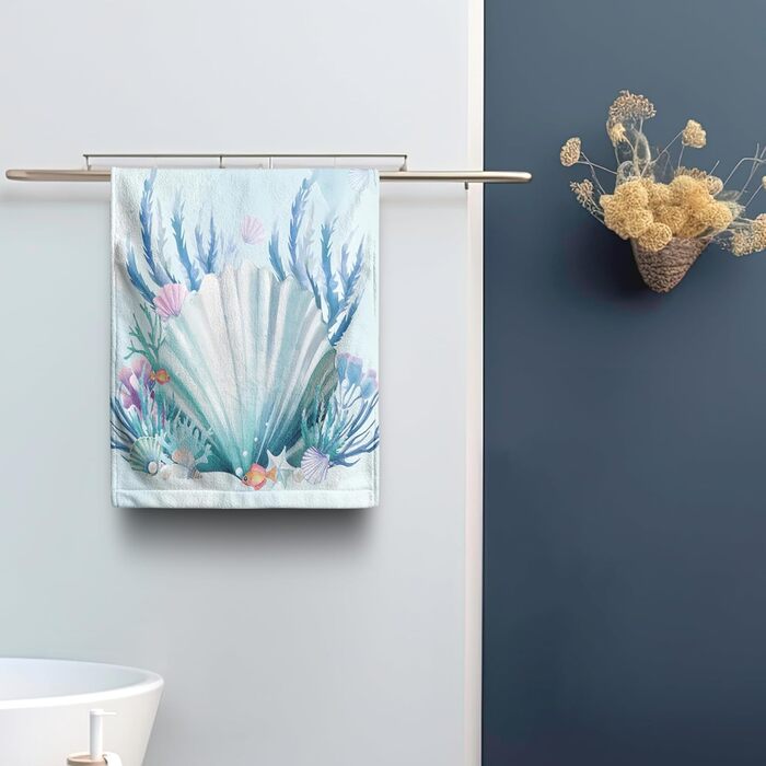 Різдвяні кухонні рушники Kwlegh, рушник для рук, різдвяна ялинка, цукерка-тростина, сніжинка, рушник для пальців, набір з 2 шт. , милий чоловічий банний рушник, високопоглинаючі рушники, 36 x (блакитна мушля морської зірки)