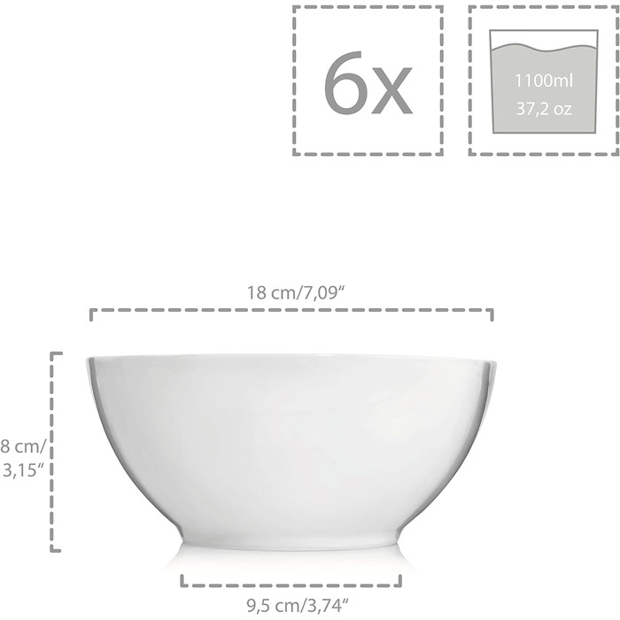 Набір салатників Singer Sunfort Набір мисок з 6 предметів на 4 персони з керамограніту, салатники Ємність 1,1 л, розширюваний, повсякденний, особлива вечеря, сімейна вечеря, відкритий набір чаш 1100 мл