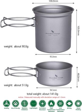 Безмежна подорож Легкий кемпінговий горщик Набір для приготування їжі Туристичний горщик Набір посуду для кемпінгу для походів, трекінгу, пікніка, риболовлі, альпінізму (Ti1502A/Y)