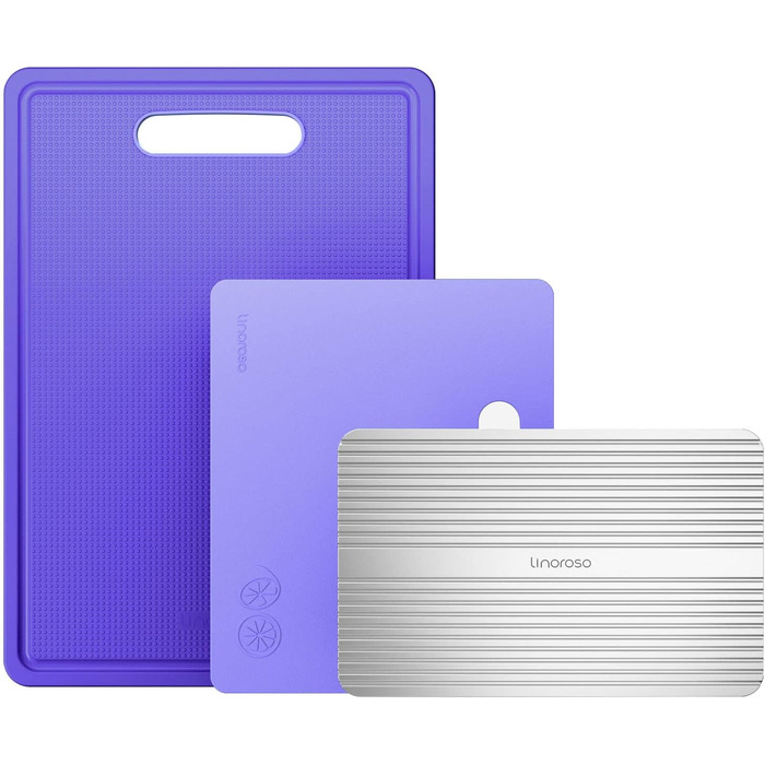 Обробна дошка Linoroso Пластикова кухонна дошка Набір дощок для сніданку з 3 обробних дощок з отвором для соку, дошка для розморожування Фруктова дошка Нековзне різання, стійке до антибактеріальної посудомийної машини Сейф для посудомийної машини - (фіоле