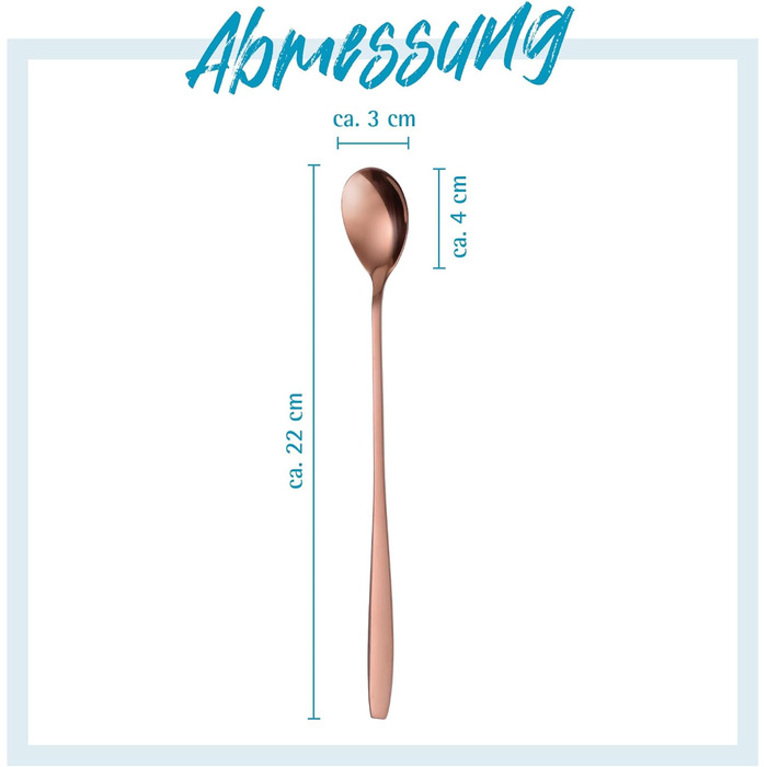 Набір ложок GRWE для лате макіато, золотий, 6 предметів, 22 см, довгі ложки, ложки для коктейлів, десертні ложки, ложки для морозива, ложки для кави з льодом, нержавіюча сталь, можна мити в посудомийній машині (рожеве золото)