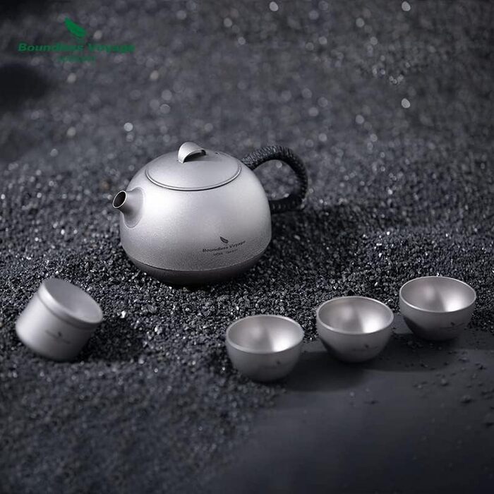 Набор титановых чайников iBasingo с фильтром, ручкой и крышкой для защиты от ожогов Офисный чайный набор 380 мл Набор чашек для чайника для домашнего ультралегкого кемпинга Мини-чайник Ti3109D (Ti3110d Чайник 380 мл 3 чайные чашки 1 набор чайников с кожан