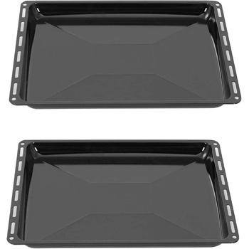 См, набір форм для випікання та решіток, глибока емальована сковорідка 3 см і хромована решітка для духовки та плити, стійка до подряпин і корозії, чорна (емальований подвійний набір 455 x 30 мм), 45,5 x 36