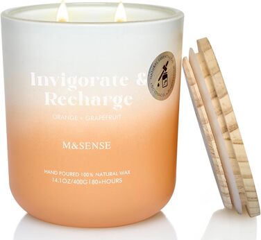 Ароматичні свічки M&SENSE Сосна та кедр у банці, велика соєва свічка 400 г з двома гнітами, час горіння 80 годин, ароматерапевтична свічка для йоги, спа та медитації. Подарунок для дівчини, дружини або матері. Сосна та кедр (апельсин та грейпфрут)
