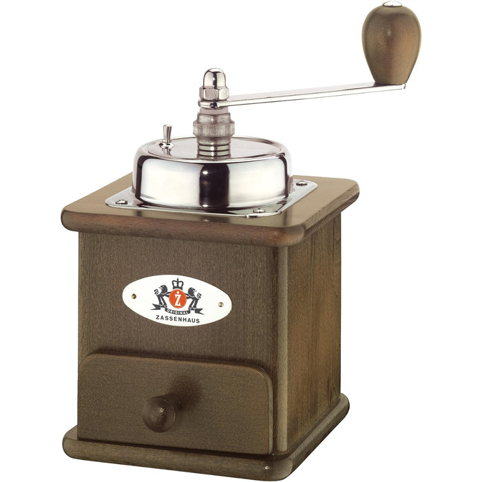 Ручна кавомолка Zassenhaus BRASILIA Темний морений бук 12 x 12,5 x 20 см для помелу кавових зерен Плавне регулювання помелу з оригінальною шліфувальною машиною Zassenhaus