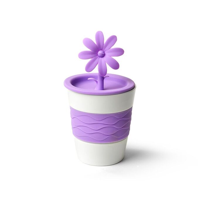 Стакан Fissman 280 мл с силиконовым ободом и крышкой ЦВЕТОК (9369)