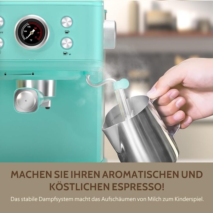 Кавомашина Empstorm Espresso Portafilter з піноутворювачем для молока, еспресо-машина 20 бар з портафільтром, еспресо-машина 2 в 1 для порошку та капсул, резервуар для води 1,5 л, кавоварка з портафільтром, білий (світло-блакитний)