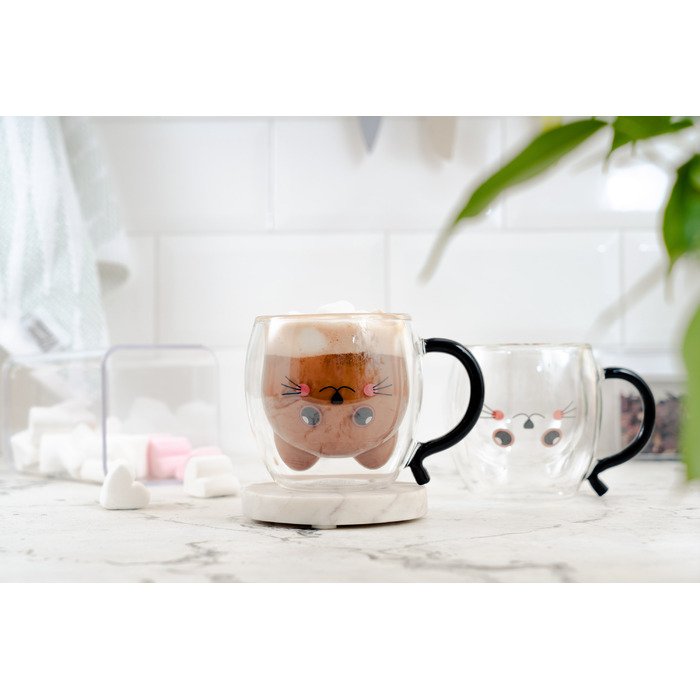 ARDESTO Набір чашок з ручками Animals з подвійними стінками, 250 мл, 2 од., боросилікатне скло