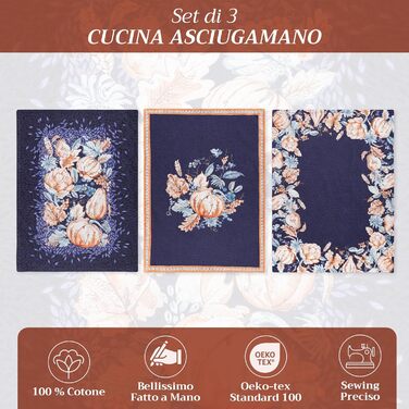 Набір з 3 багатоцільових кухонних рушників Maison d&39 Hermine Rural Christmas, 100 бавовна Барні рушники День подяки/Різдво (50 см x 70 см) (16 - Гарбузовий блакитний)
