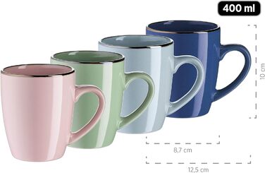 Металлический ободок, современный набор посуды на 4 персоны с ободком цвета латуни, комбинированный набор из 16 предметов в форме купе без ободка, красочный, керамогранит, (пастельно-голубой), 931871