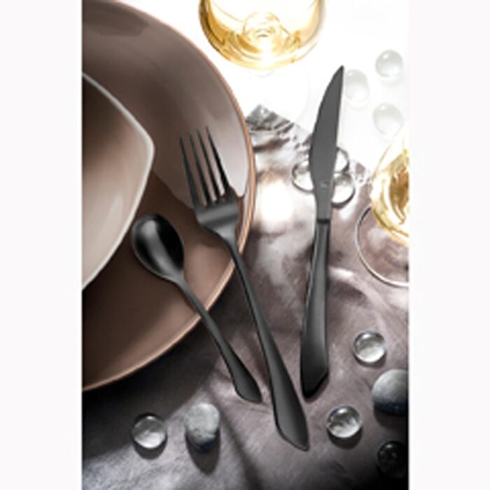 Набір столових приборів Amefa INSTINCT 4 персони 16 шт. Столові прибори PVD чорні матові у вінтажному стилі Набір столових приборів 4 персони нержавіюча сталь 18/0 матова 4 шт. столова виделка, столовий ніж, столова ложка та чайна ложка чорна по 16 шт.