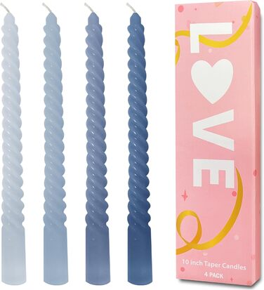 Набор из 4 конических спиральных свечей 2,2 x 25 см, синий микс Love Topsics