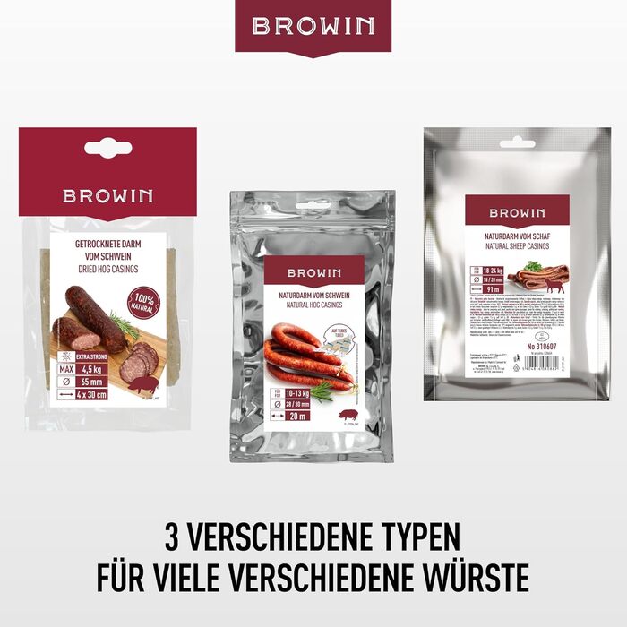 Натуральна оболонка для ковбас Натуральна оболонка вищого сорту для домашньої ковбаси, ялівцевої ковбаси, білої ковбаси, сардельки (калібр 18/20 мм, 91 метр, овеча оболонка)